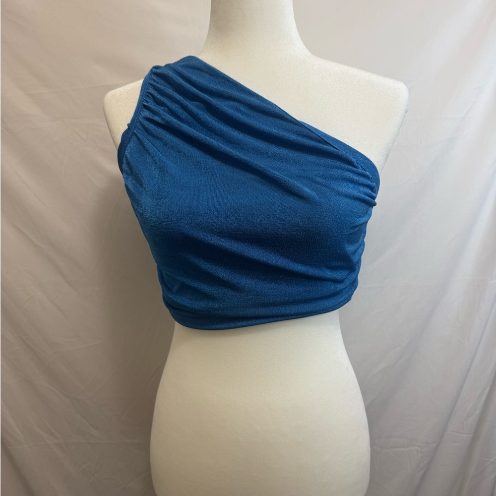 Elegant Blue One-Shoulder Crop Top